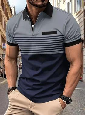 Men's polo shirt 夏季男装休闲条纹短袖翻领时尚T恤上衣POLO衫潮