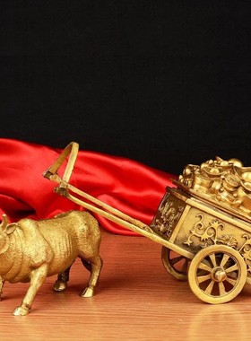 纯铜牛拉车元宝摆件旺市生肖牛