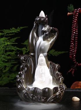 倒流香炉创意佛手卧室内家居紫砂沉香檀香熏炉禅意观赏流烟塔香炉