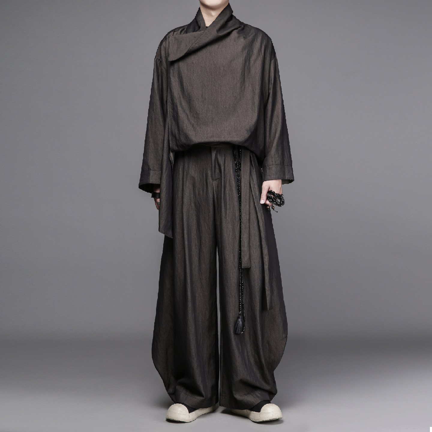 暗黑系山本风不对称设计感立体剪裁长袖宽松开衫阔腿裤男士套装潮,淘宝优惠券,粉丝福利购,淘宝优惠卷