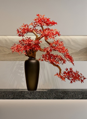 玄关仿真绿植枫叶盆景美人松茶楼