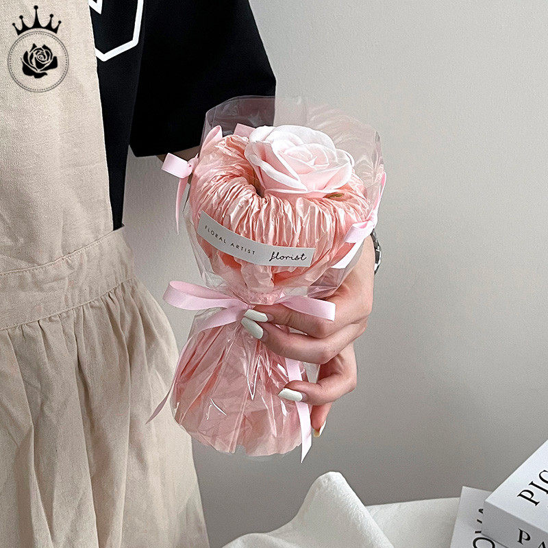 芯芝荔 单支玫瑰小花束 情侣见面礼永生仿真花艺蝴蝶结装饰香皂花