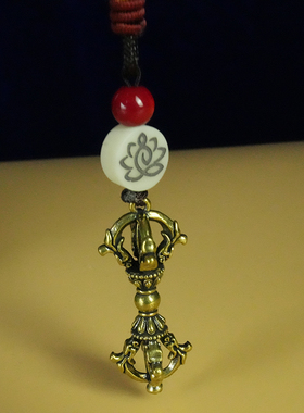 纯铜十字金刚杵饰品挂件藏式钥匙扣五股金刚杵吊坠鎏金民族风配件