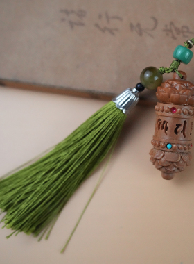 竹雕流苏香囊镂空挂件手机钥匙扣挂坠嘎乌盒民族风便携木雕吊饰品