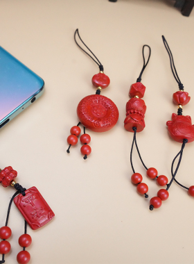 手机挂件红色朱砂招财猫莲花吉祥如意挂件多款可选吊饰含朱砂