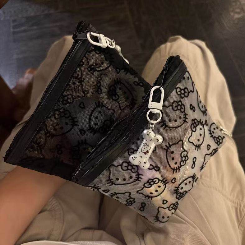 kitty透明网纱化妆包便携式补妆包外出收纳旅行手拿包零钱耳机包,淘宝优惠券,粉丝福利购,淘宝优惠卷