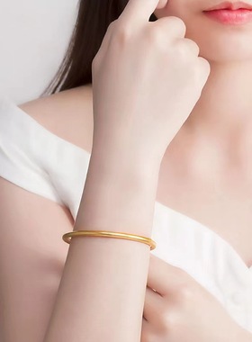 沙金手镯女古法仿真金手镯子素圈传承结婚礼物实心首饰叠戴不掉色