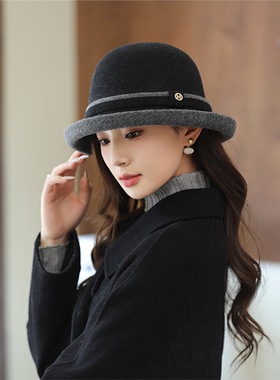 羊毛呢渔夫帽女秋冬小香风
