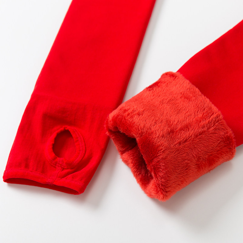 大红色新娘加绒加厚外穿踩脚连裤袜 媞名打底裤