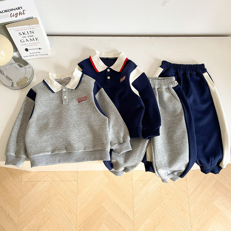 风之谷2026早春新款时尚帅气儿童撞色卫衣套装休闲男童POLO两件套,淘宝优惠券,粉丝福利购,淘宝优惠卷