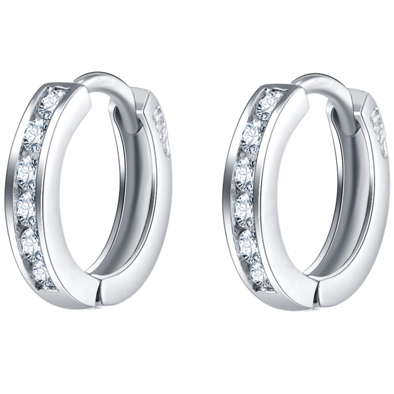 BeBe Kitty纯正S925纯银镀白金耳环镶嵌单排钻耳扣女大简约银耳饰