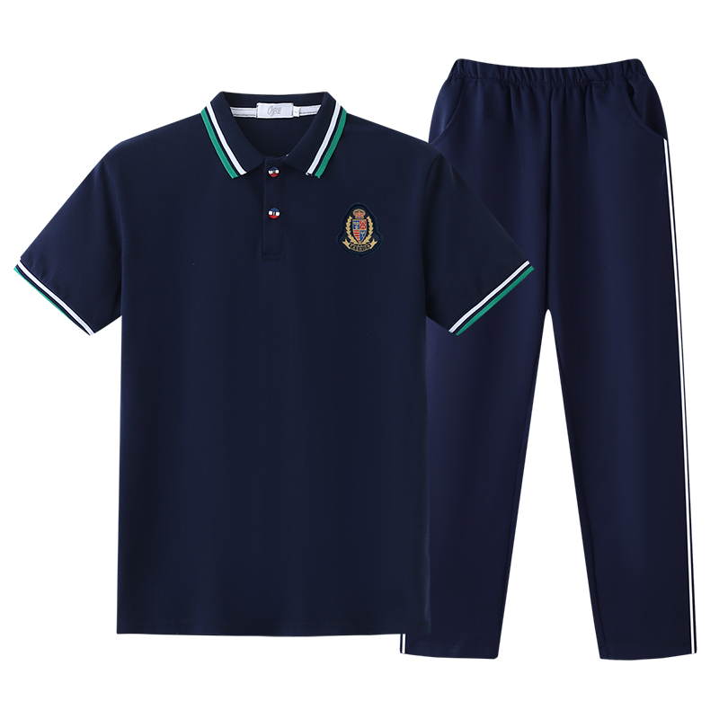 校服套装小学生polo衫白色幼儿园园服夏季短袖T恤中学生儿童班服 - 图1