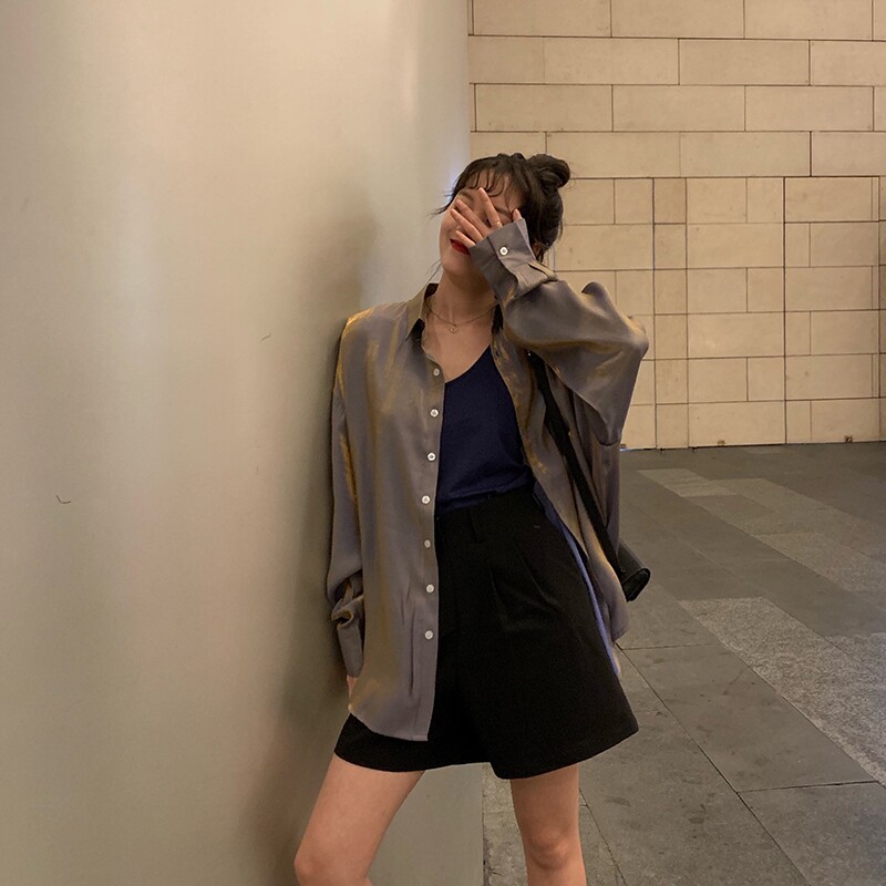 卉菊bf风夏装帅气宽松小翻领女衬衫 卉菊衬衫