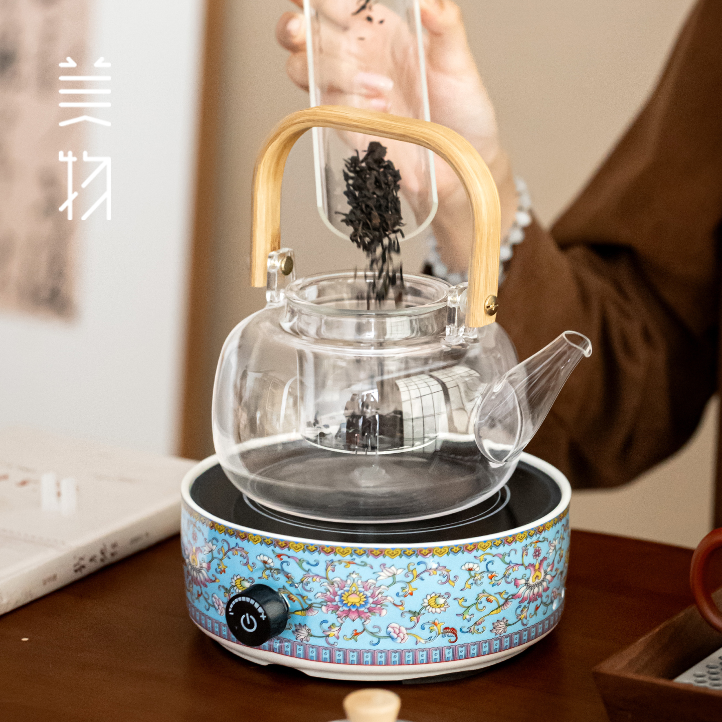 珐琅彩电陶炉煮茶器玻璃提梁壶桃李春风煮茶器圆形电陶炉新款 - 图2