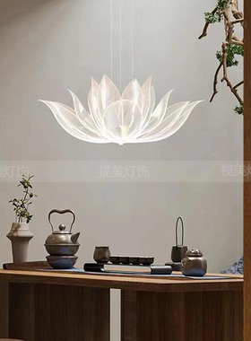别墅餐厅卧室灯中国风莲花吊灯设计师新中式寺庙茶室禅意定制灯具