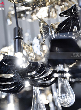 定制非标工程灯具酒店售楼部别墅创意荷叶水晶水滴吊灯展厅楼梯灯