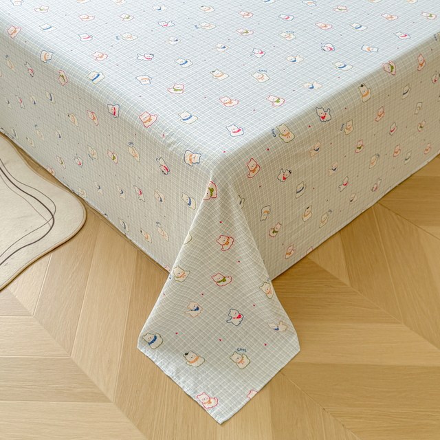 Blue plaid cute puppy printed single piece bed sheet dormitory apartment four season universal pillowcase bed cover breathable mattress cover