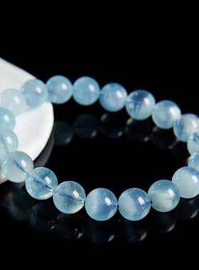 2026天然海蓝宝素圈手串高货收藏级巴西聚宝盆蓝色经典圆珠半成品