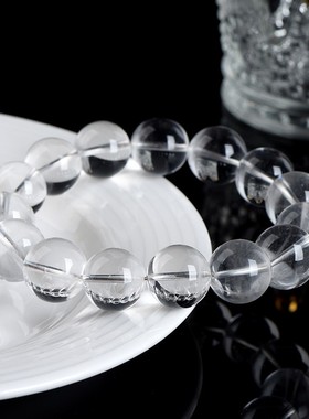 2026久雅水晶 天然老白幽灵小聚宝盆圆珠手链 白色幽灵小半盆散珠