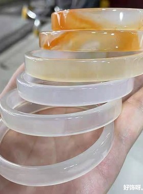 2026公主镯方镯马料灰白高冰玉髓手镯蜜糖色玛瑙镯子少女款毛坯镯