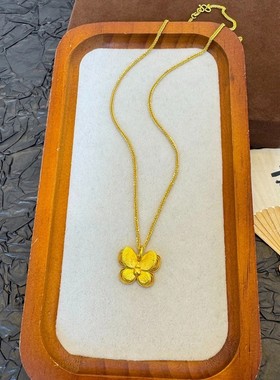 2026抖音爆款新中式黄色双层拉丝蝴蝶项链葫芦小福蝶吊坠个性简约