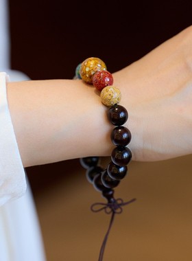 2026非遗大漆天然印度小叶紫檀手串五行金木水火土大漆珠手链文玩