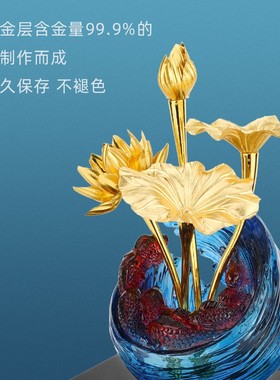 2026金箔莲花玄关摆件现代客厅办公室书柜酒柜电视柜摆设家居饰品