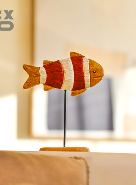 YBOX原木装饰品摆件海洋风站立鱼