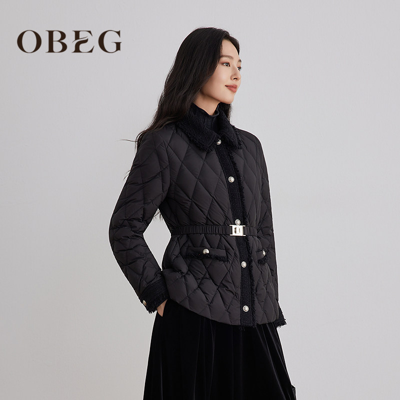 OBEG欧碧倩小香风拼接羽绒服50504521