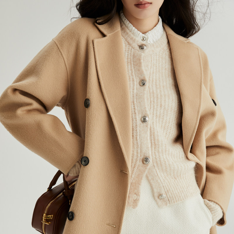 OBEG欧碧倩极简廓形羊毛大衣秋冬中长双面呢短外套女10444090,淘宝优惠券,粉丝福利购,淘宝优惠卷