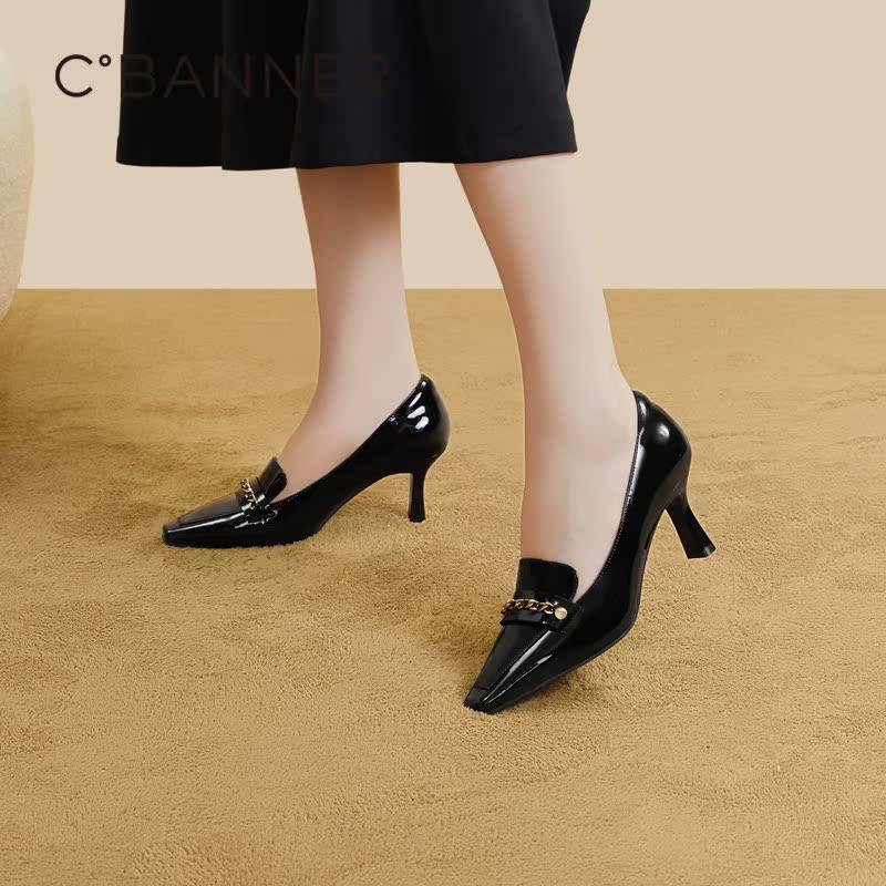 千百度女鞋牛皮漆皮高跟鞋女秋季百搭气质商务通勤单鞋女,淘宝优惠券,粉丝福利购,淘宝优惠卷