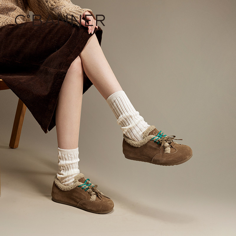 千百度加绒勃肯鞋百搭冬季气质复古保暖毛毛鞋女平底单鞋舒适,淘宝优惠券,粉丝福利购,淘宝优惠卷