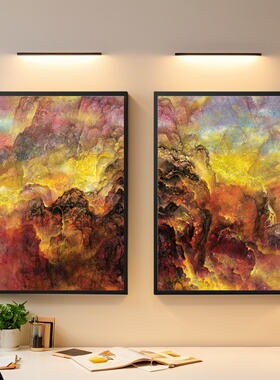 重彩水墨山水装饰画海报玄关中式