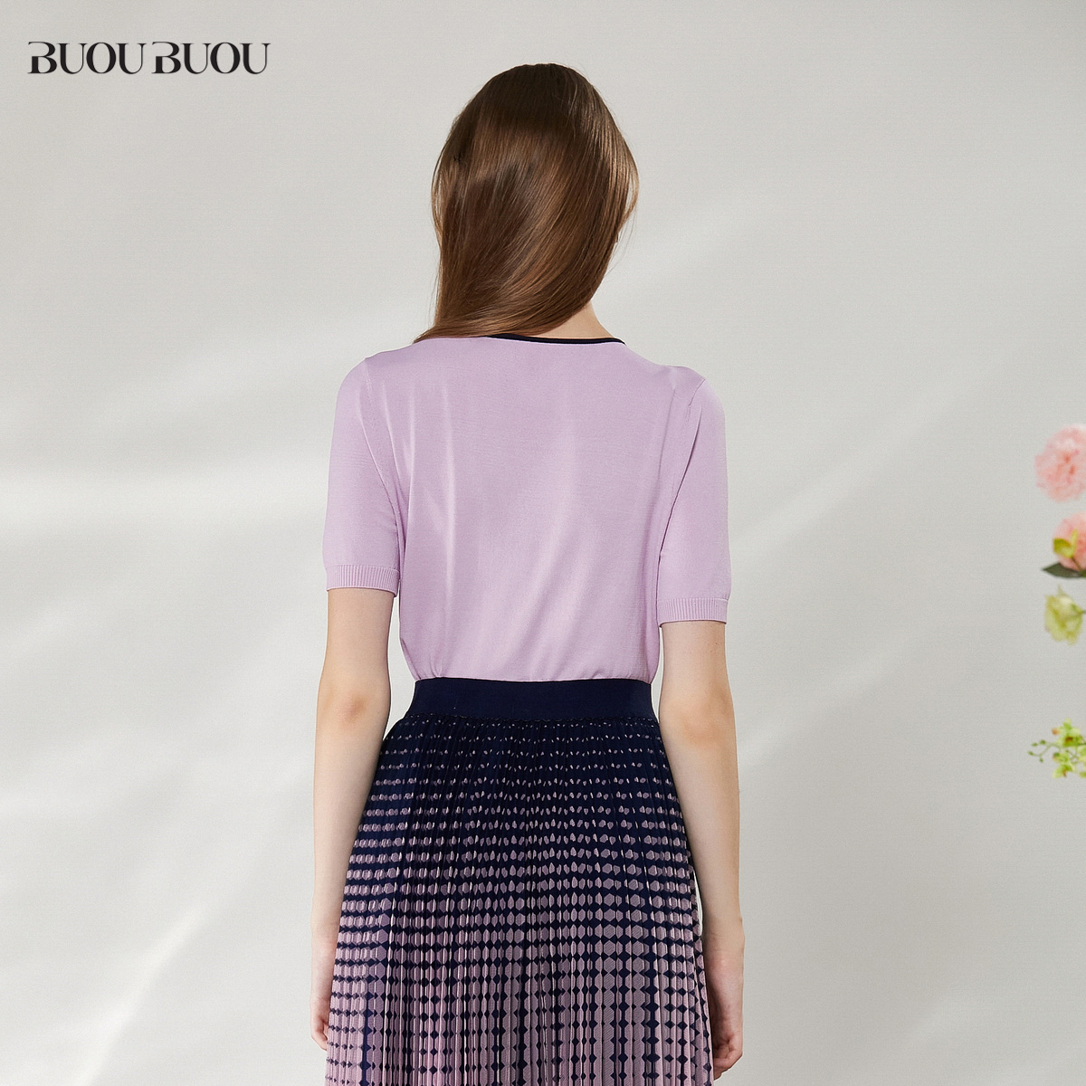 Buou Buou商场同款气质翻领短袖针织衫上衣女BH2A922 - 图3