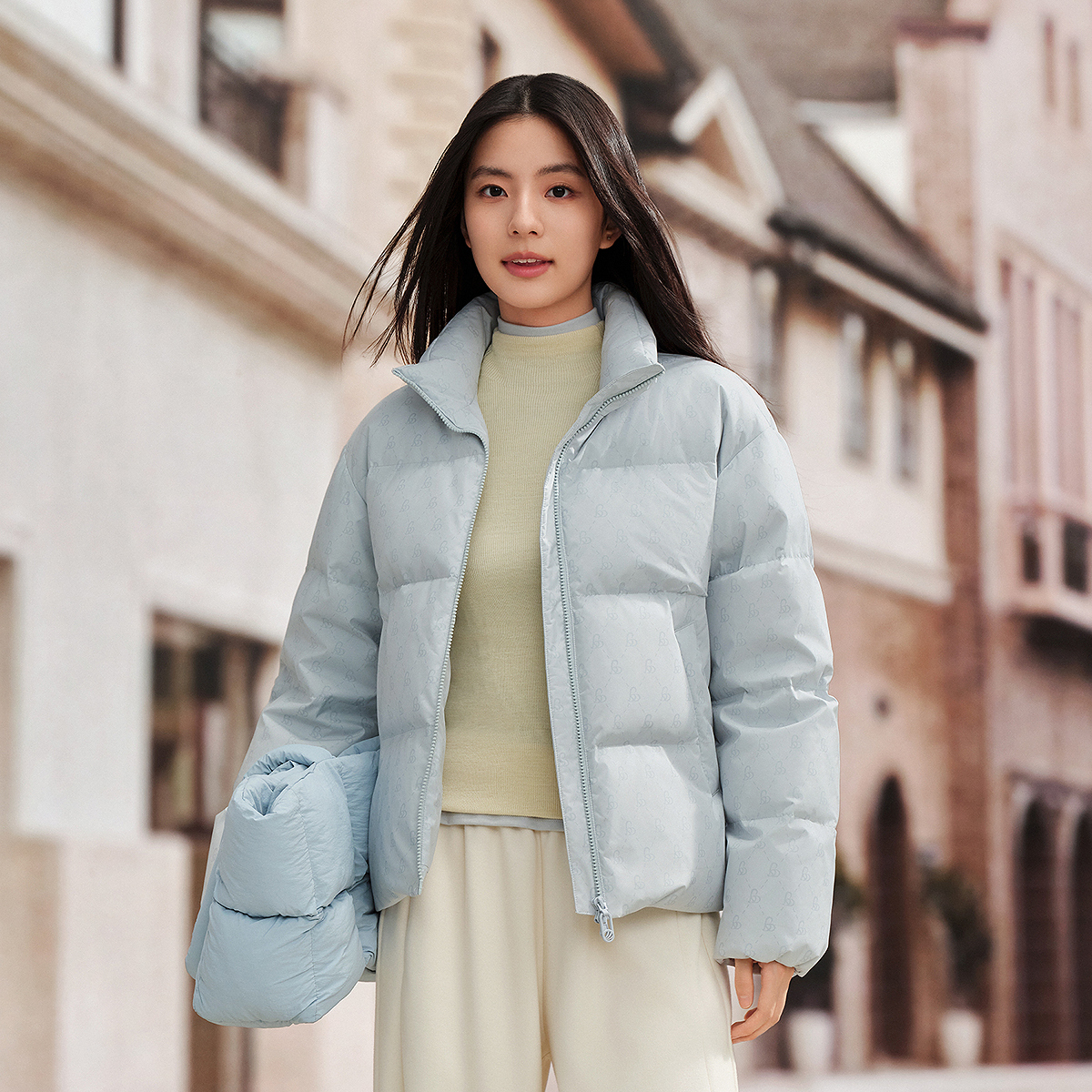 波司登奥莱25新款女时尚休闲简约高级感显白柔和色系立领羽绒服