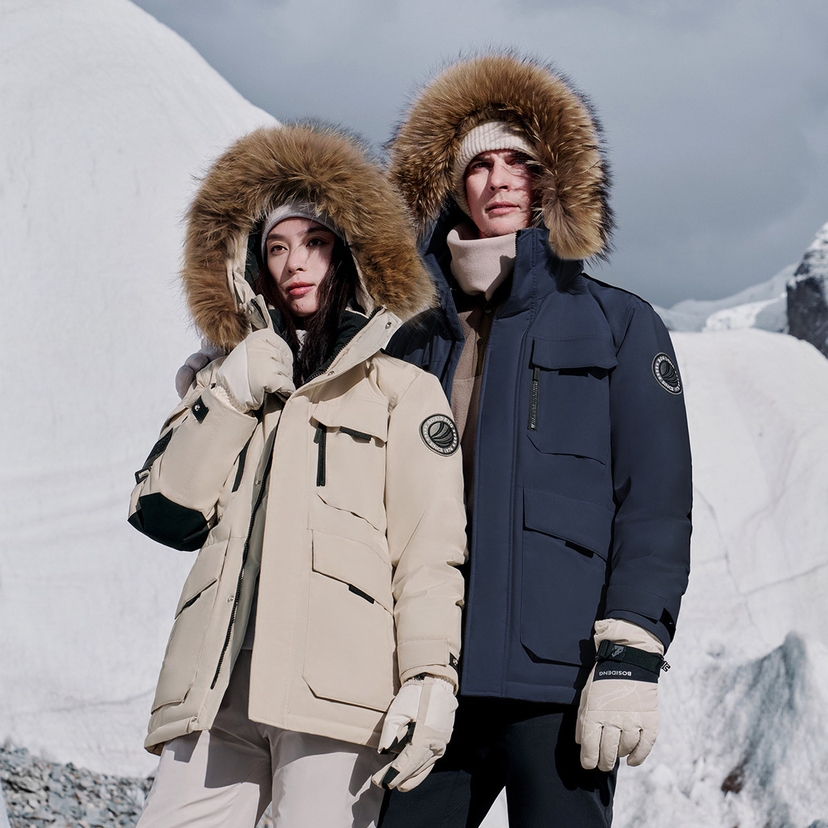 【明星同款鹅绒】波司登奥莱工装蓄热貉子毛领极寒羽绒服连帽外套