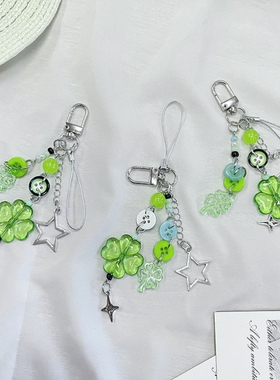 ins风幸运四叶草手工绿色手机链ccd相机挂件包包挂饰钥匙扣链条女