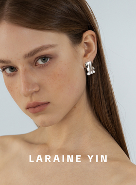 LARAINEYIN 银色亮面闪锆耳环女 小众设计感通勤百搭气质显瘦耳饰