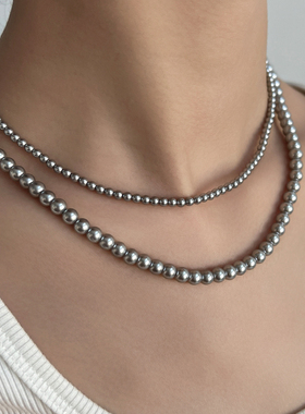 施家灰色珍珠项链女高品质