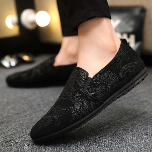 春季老北京布鞋男款透气百搭休闲懒人乐福鞋软底刺绣软底一脚蹬男 - 图2