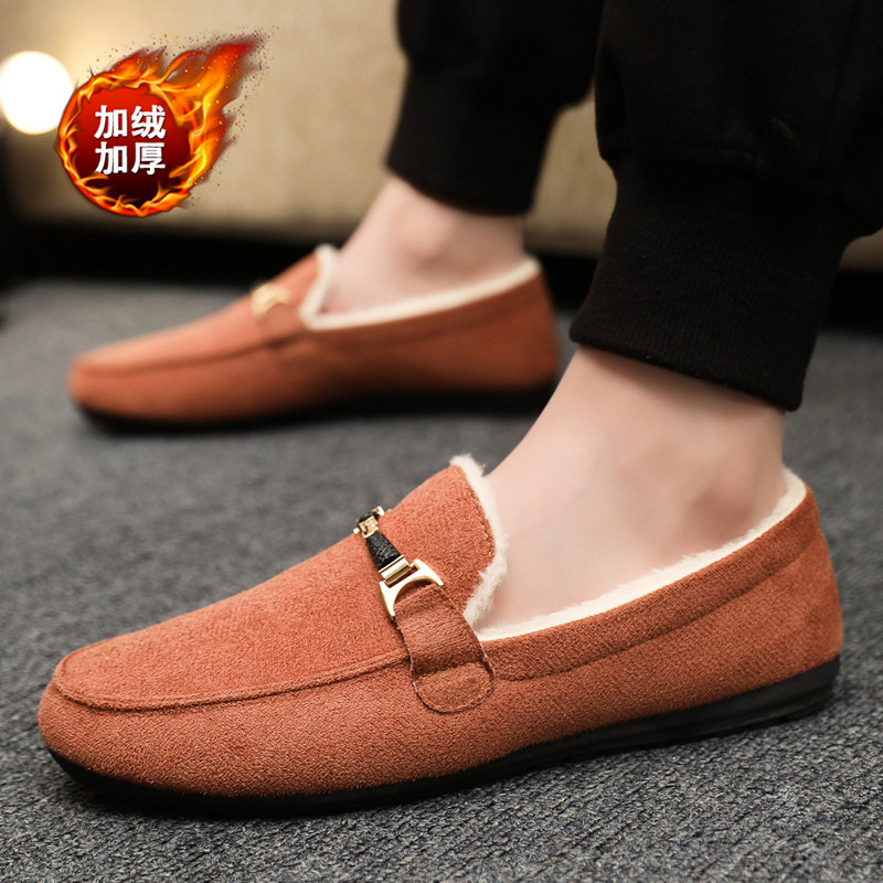 冬季新款棉鞋男豆豆鞋男冬季加绒保暖潮流软底驾车鞋一脚蹬懒人鞋,淘宝优惠券,粉丝福利购,淘宝优惠卷