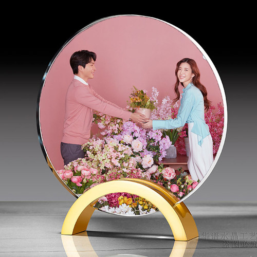 圆形水晶照片摆台定制婚纱儿童宝贝成长记录diy金属玻璃相框摆件 - 图3