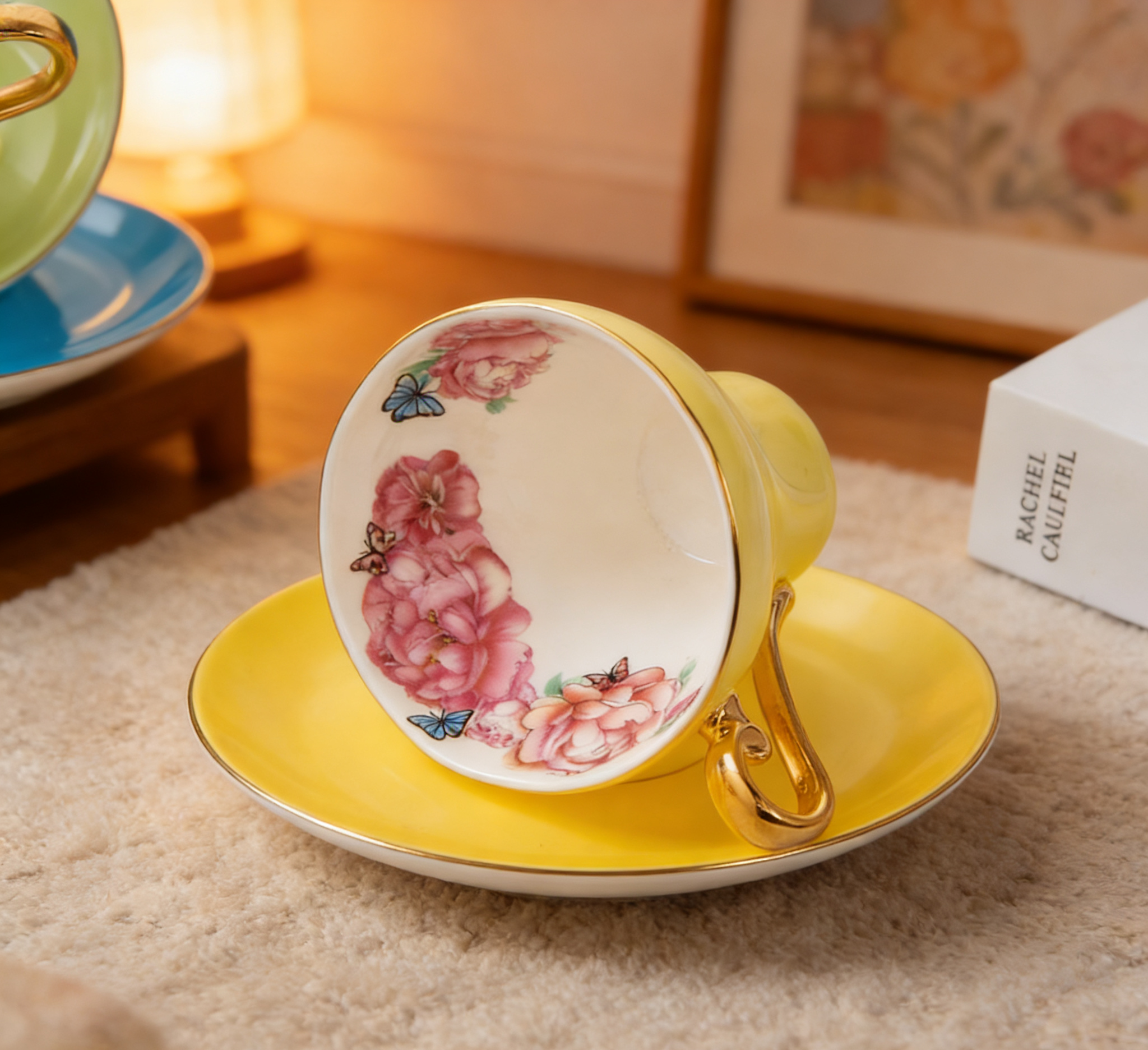 英国精致骨瓷小蛮腰咖啡杯碟套装金边把手下午茶牡丹杯碟伴手礼,淘宝优惠券,粉丝福利购,淘宝优惠卷