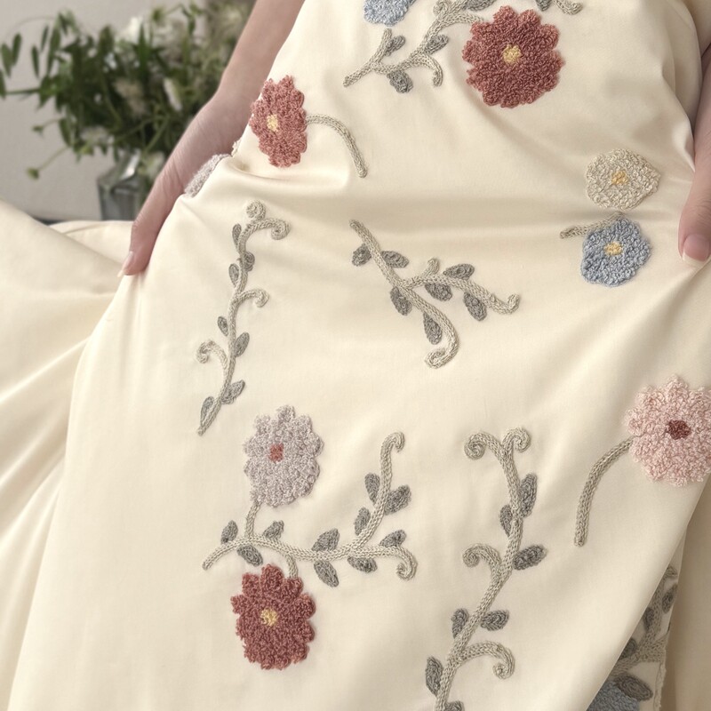 100s长绒棉四件套纯棉毛巾绣被套舒适透气法式风床上用品 - 图1