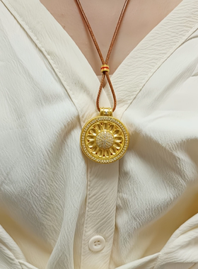 古法黄金包银镂空八宝罗盘吊坠女
