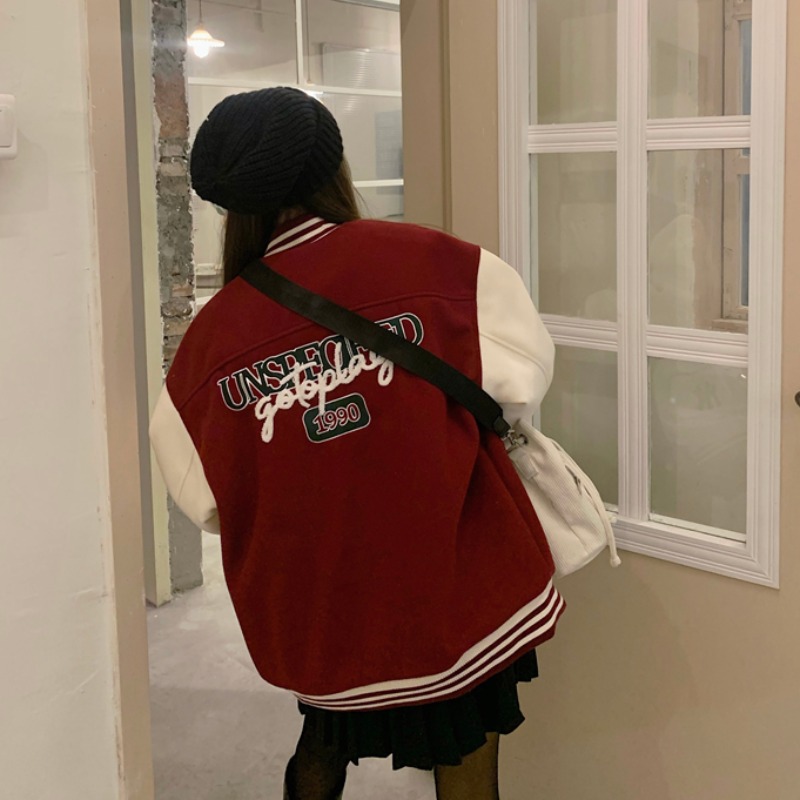 2022新夹毛服美夹克复古上袖秋冬款棉呢棒球式休闲衣女装长短外套