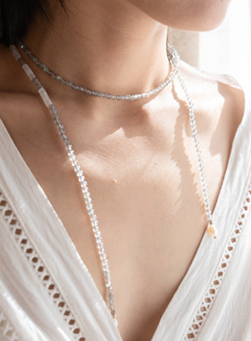 法式优雅长款可调节珍珠拉长石女多戴法设计高级感毛衣链百搭链