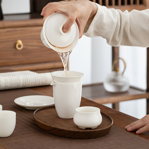 羊脂玉轻奢功夫茶具高档家用办公室德化白瓷茶壶茶杯盖碗整套礼盒 - 图2