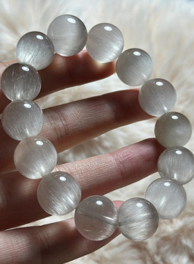 天然灰兔毛串珠手链 灰白兔毛晶散珠水晶手串水晶珠宝珠子饰品