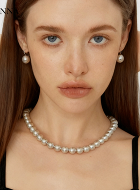 人造仿日本akoya真多麻珍珠项链银蓝调微晕彩正圆无瑕秋冬毛衣链